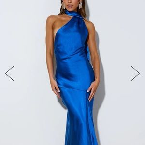 Hello Molly ATHENIAN SATIN MAXI DRESS COBALT BLUE - L